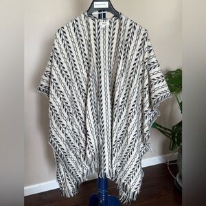 Striped Black and White Knit Poncho